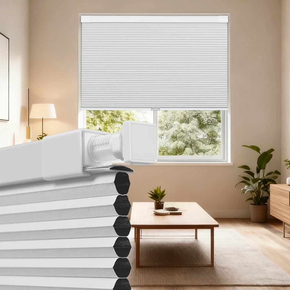 No Tools No Drill Cordless Cellular Shades, Blackout Light Blocking Honeycomb Shades for Home Windows Thermal Insulation Blinds