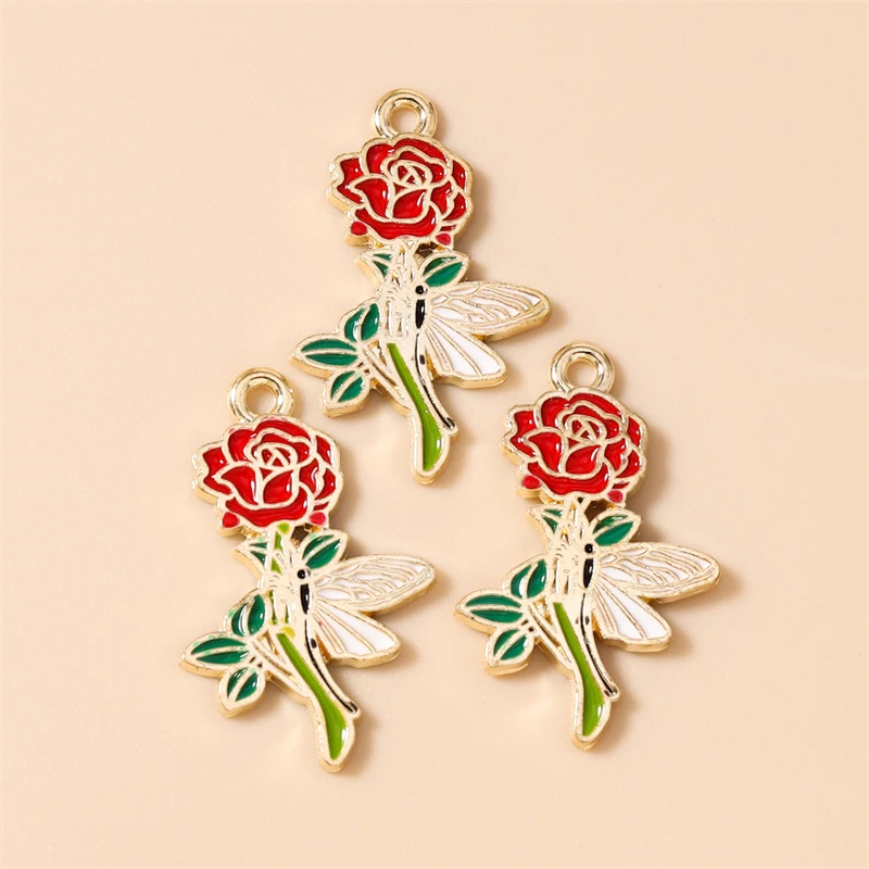 20 Stück 18x28mm Niedliche Emaille-Rosenblüten-Anhänger für die Herstellung von Halsketten, Ohrringen, Armbändern, DIY-Bastelarbeiten, Schmuckzubehör – Detail 5