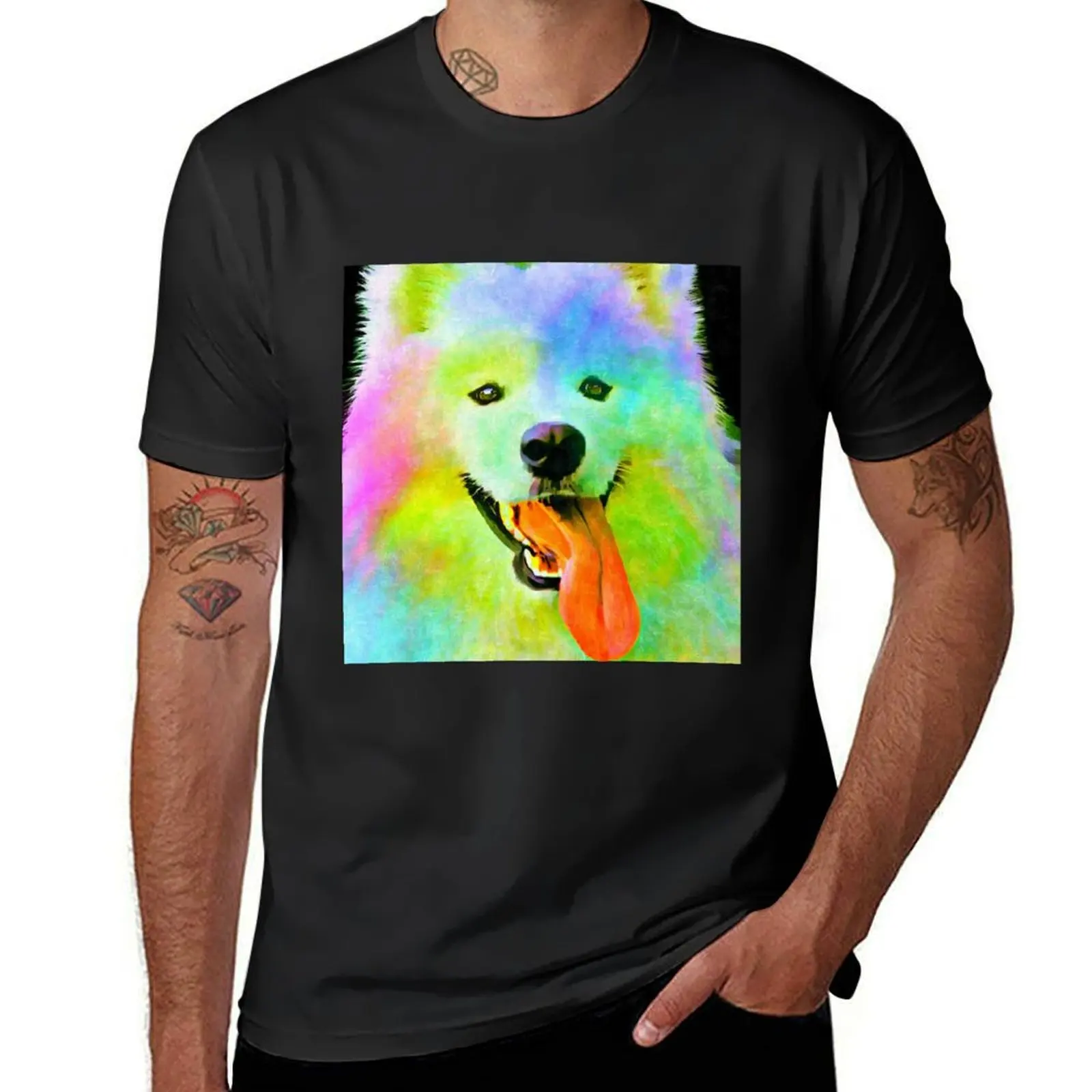 Colorful Samoyed T-Shirt man clothes blue archive clothing for men