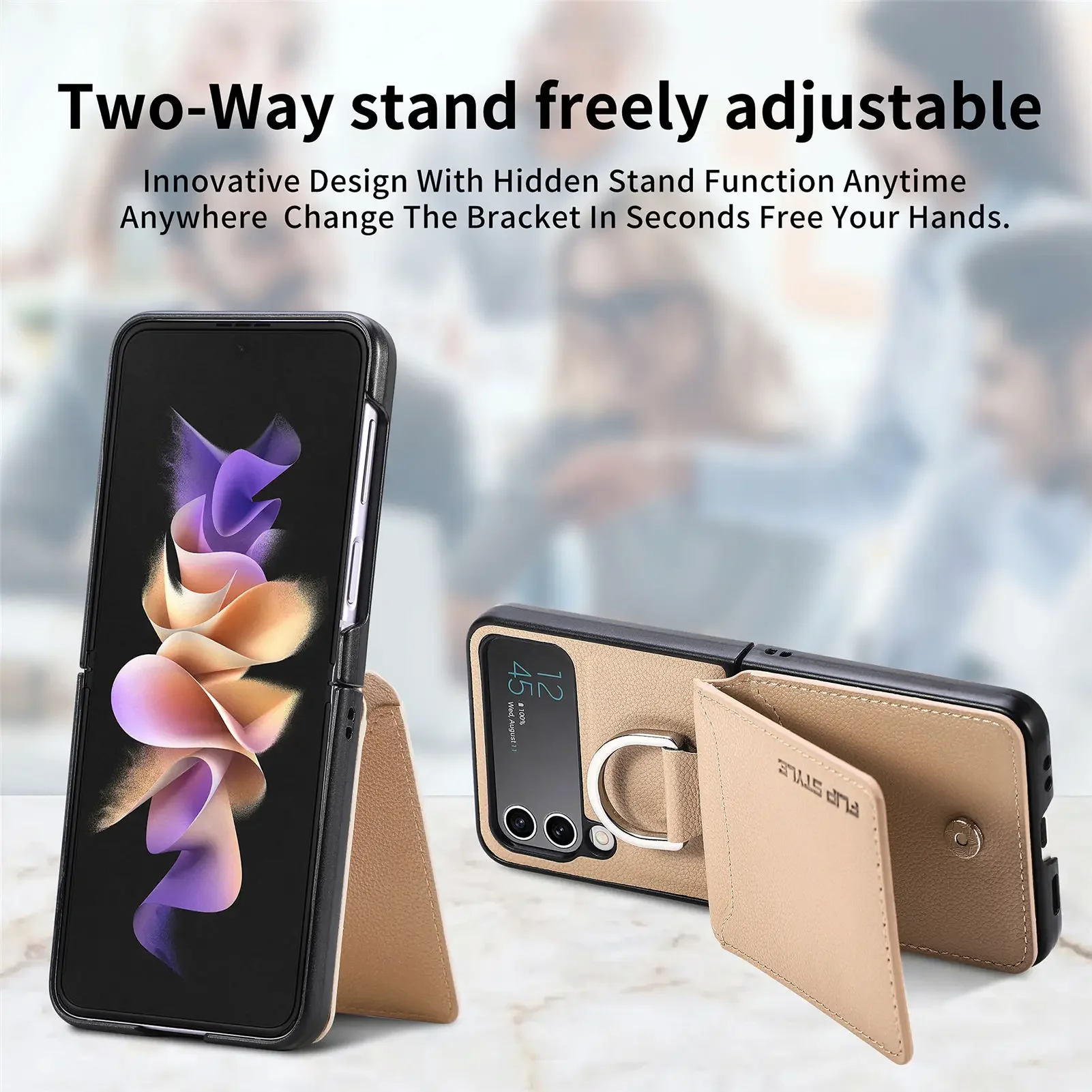 Vertical Cards Solt Magnetic Wallet Ring Holder Leather Case for Samsung Galaxy Z Flip 6 5 4 Flip3 Flip4 5G Zflip4 Stand Cover