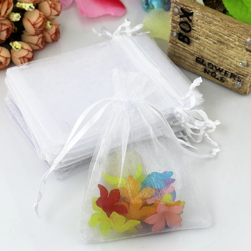 20/30/50pcs Organza Gift Bag Jewelry Packaging Bag Wedding Party Candy Packing Favors Pouches Drawable Bags Present Pouches