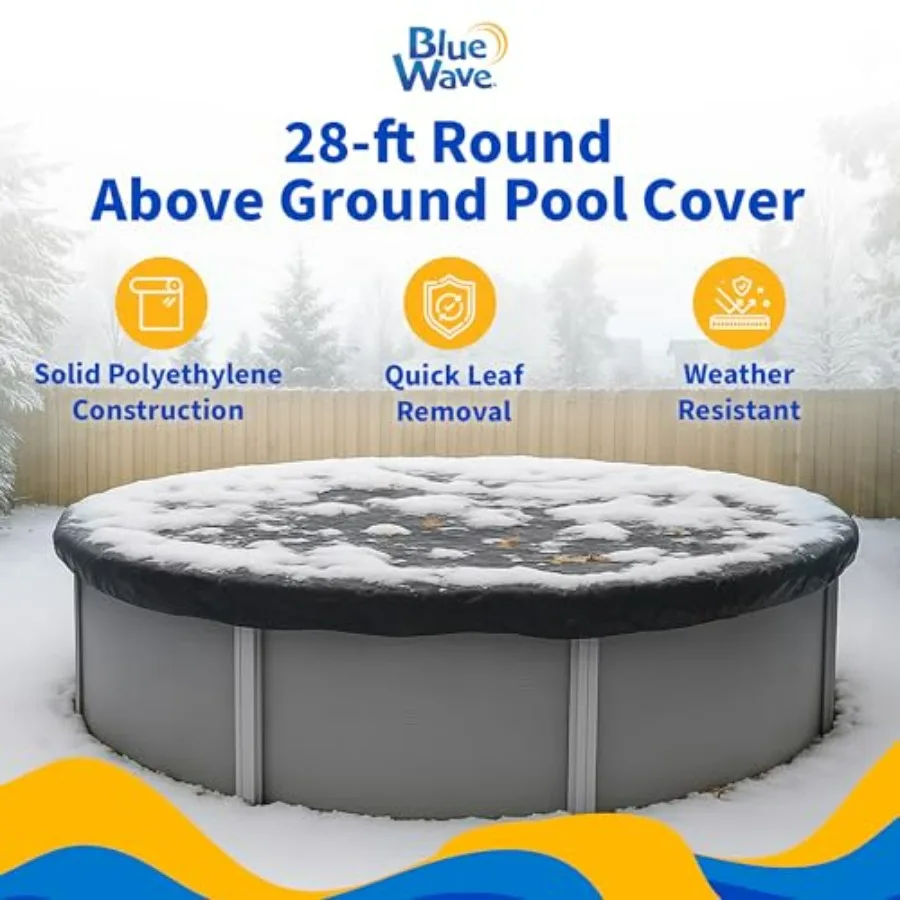 Above Ground Pool Winter Cover for 28-ft Round Pool, Heavy-Duty Polyethylene, Black, UV-Resistant and Tear-Proof