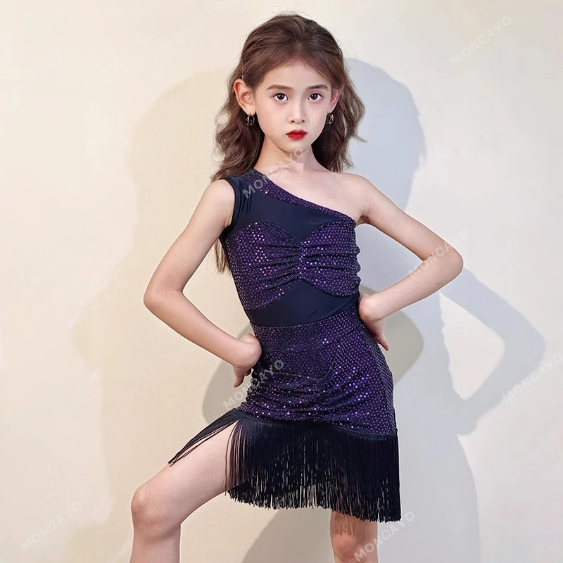 

Tango Samba Dance Costume Girls Fringe Skirt Salsa Latin Dance Dress Girls Ballroom Dress Standard Children Latin Practice Dress