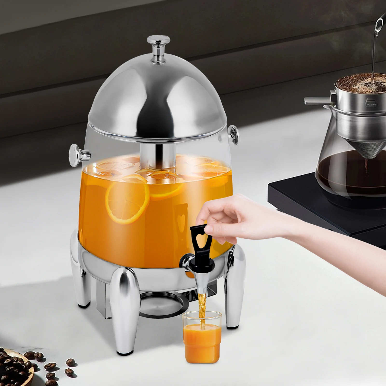 

12L Stainless Steel 201 Beverage Dispenser with Holder Modern Freestanding Drink Dispenser with Faucet Silver 7.1lbs Lightweight