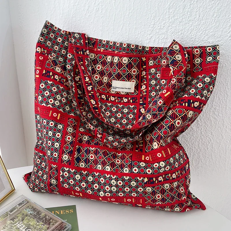 Bolsos de compras de flores Vintage para mujer, bolsos de mano de lona de gran capacidad, bolsos étnicos para mujer, bolsos de hombro ecológicos para mujer