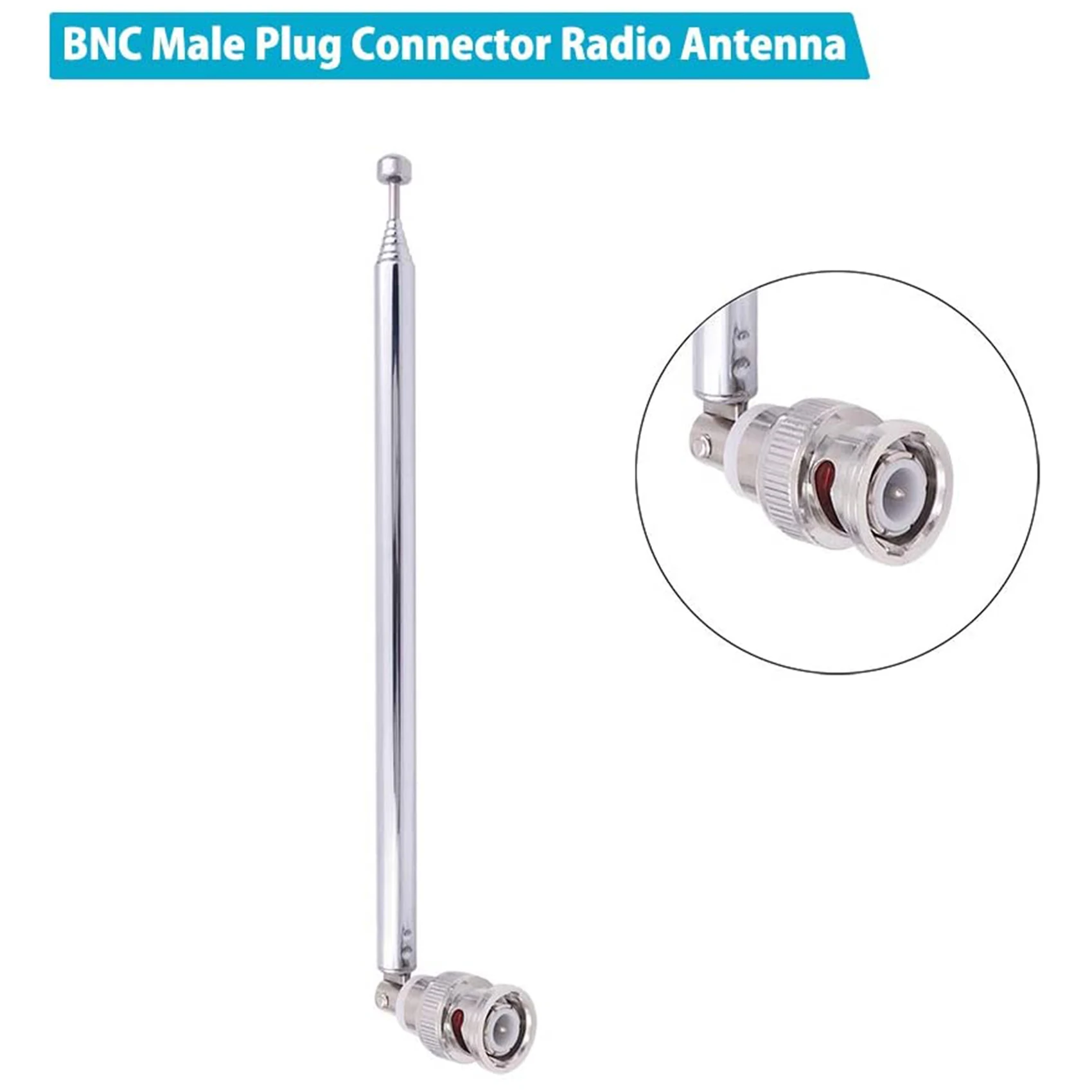 (2 Pack) BNC Radio Antenna with BNC Male Plug Jack Connector Adapter Telescopic Stainless Steel HF VHF UHF BNC Antenna