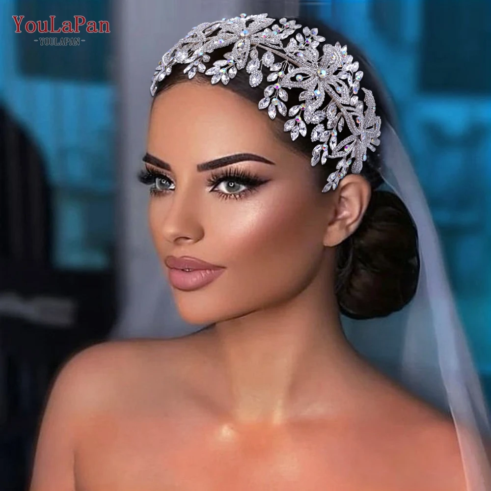 

YouLaPan Crystal Wedding Headband Flower Bridal Headpiece Wedding Hair Accessories Woman Tiara Bride Headdress for Party HP395