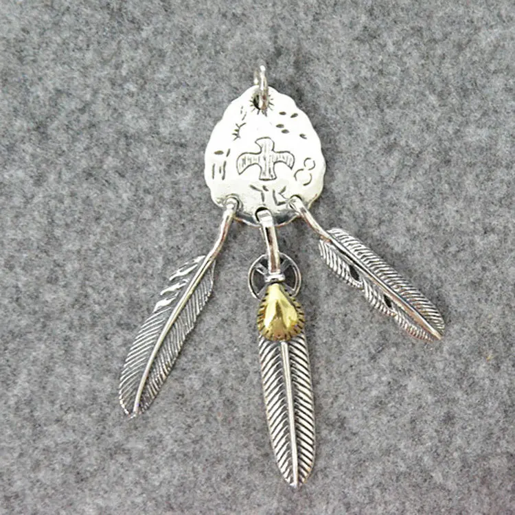 Hairdresser trendsetter jewelry necklace pendant with Indian style pendant, three leaf feather sterling silver pendant