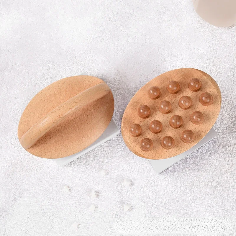 14 Beads Handheld Gua Sha Massage Brush Natural Wood Waist Leg Body Meridian Scraping SPA Therapy Anti Cellulite Relaxation Tool