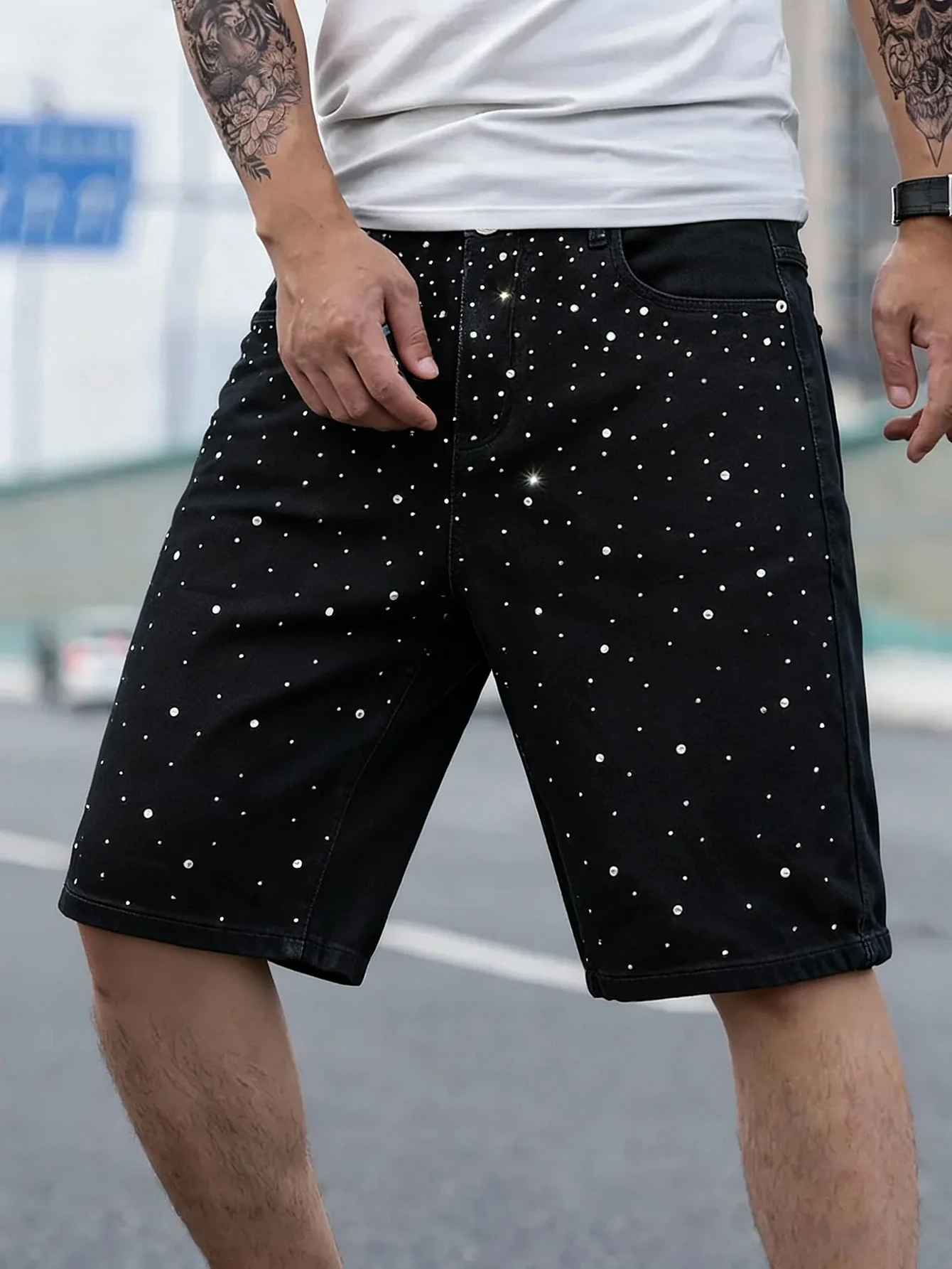 Harajuku Hip Hop Streetwear Y2K tendance américaine short en jean à paillettes couples jean Baggy Denim short de sport décontracté nouveau short d'été