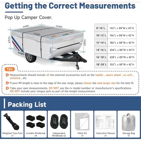 W_Pop Up Camper Cover for 10'-12' Folding Tent Trailers, 300D Silver Oxford, Waterproof, Windproof, Sun-Resistant, Tear-Resistan 10 best sales pop up camper - №1