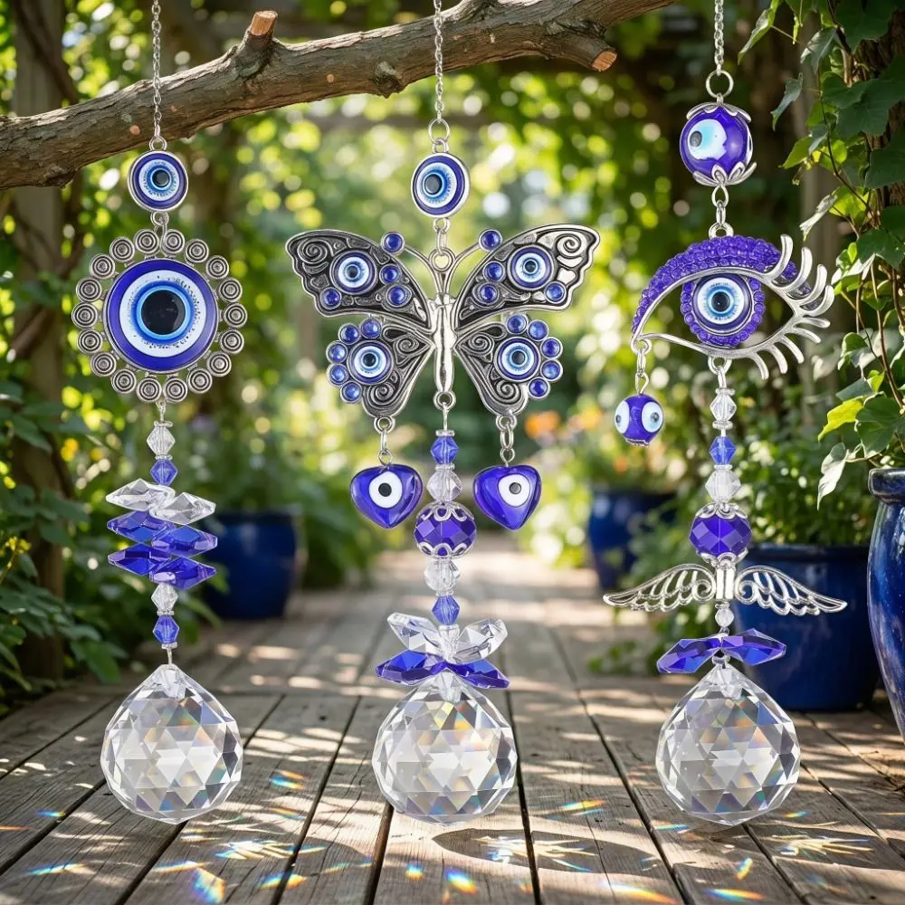 Rhinestone Devil Eye Suncatcher Rainbow Maker Crystal Balls Sun Catcher Pendant Butterfly Ornaments Sunlight Catcher