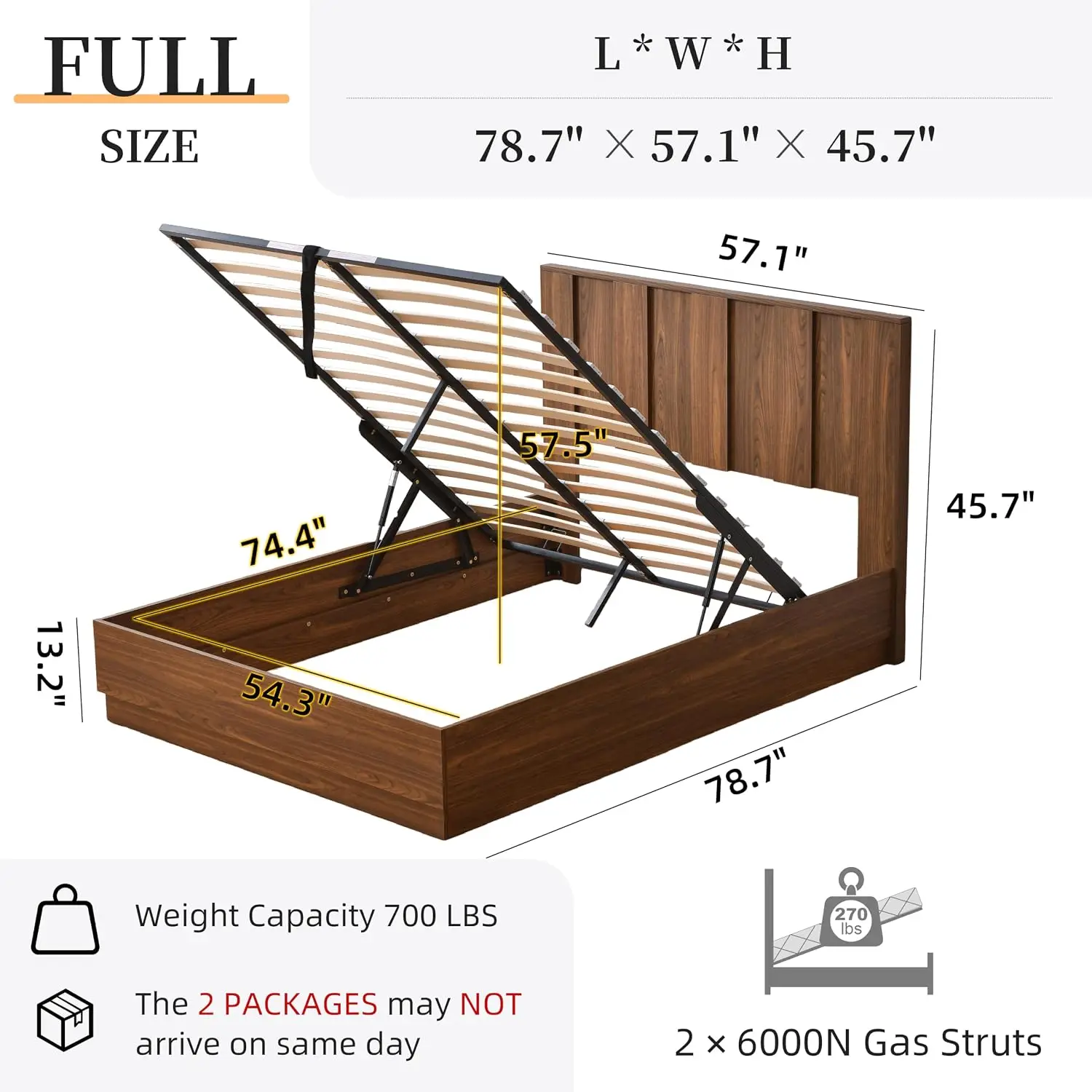 Full Size Lift Up Storage Bed Frame 45.7