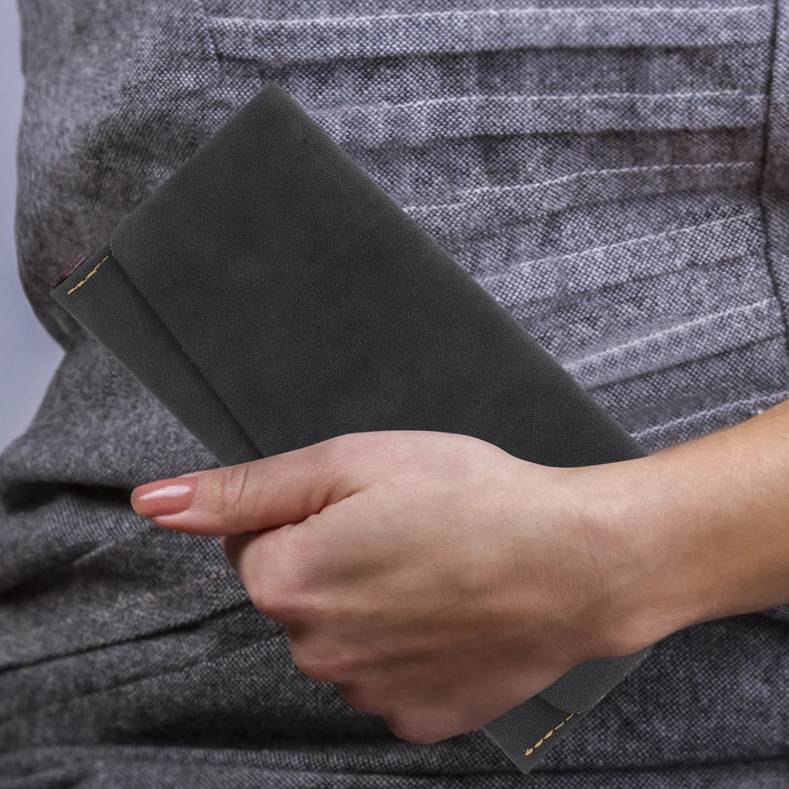 Pu Artificial Vintage Wallet Black Snap Closure Card Organizer Money Holder Receipt Bill Budget Envelope Clutch Pouch