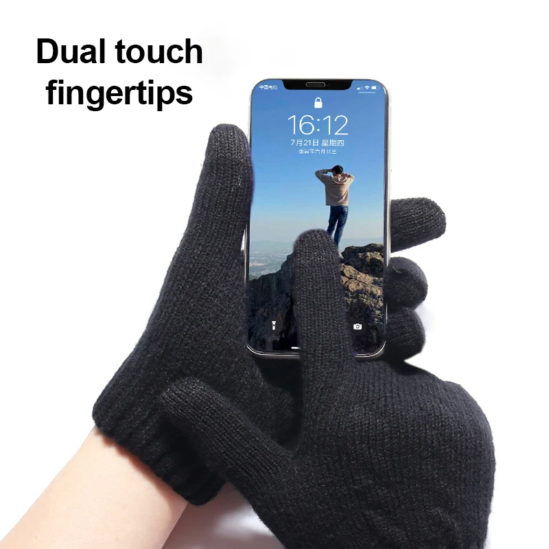 Men Winter Cable Knit Gloves Touchscreen Hiking Thick Fleece Lined Stretchy Cold Proof Gloves Commuting School Shopping Office