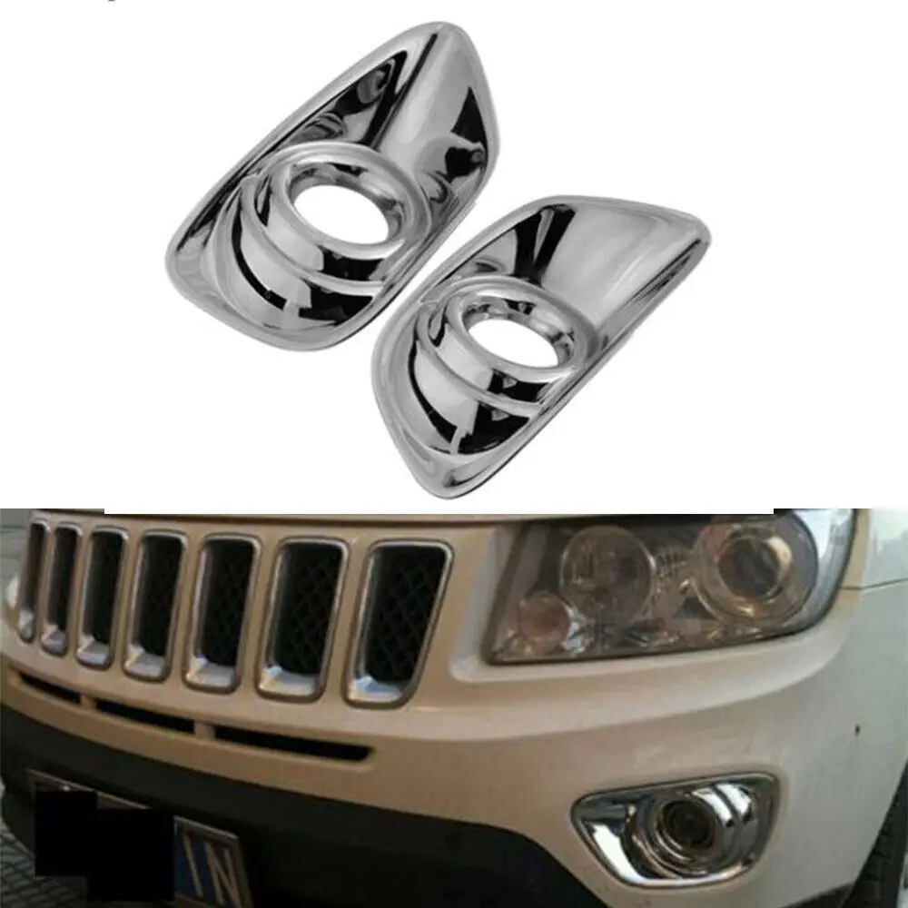 BBQ@FUKA Car Accessories For Jeep Compass 2011 2012 2013 2014 Chrome Bumper Front Rear Fog Light Lamp Cover Trim Bezel Protector