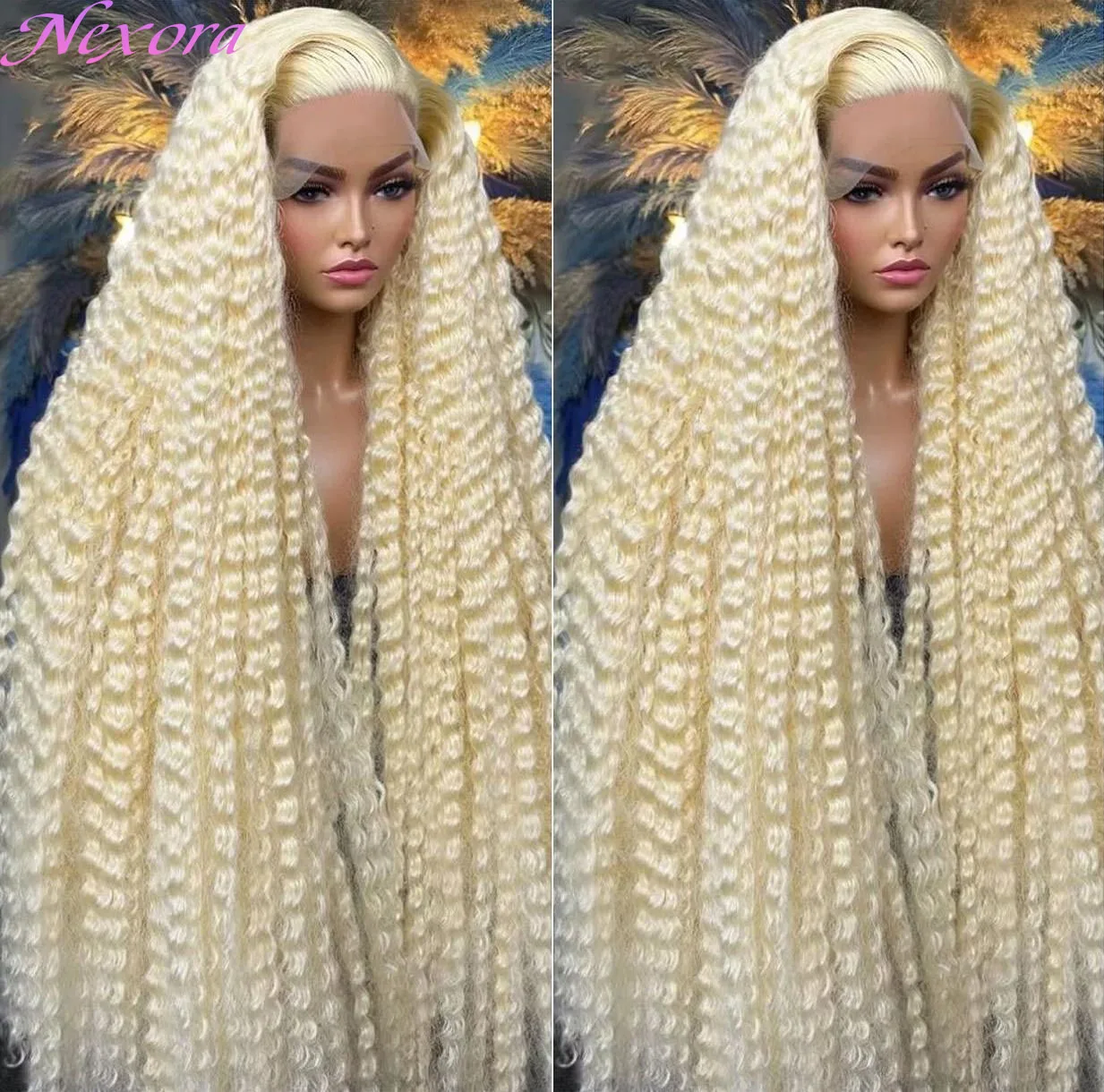 Nexora 613 Светлый парик из человеческих волос Глубокая волна Вьющийся парик 38 дюймов Волна воды 13x6 Фронтальный парик Hd Кружевные бразильские парики Оригинал