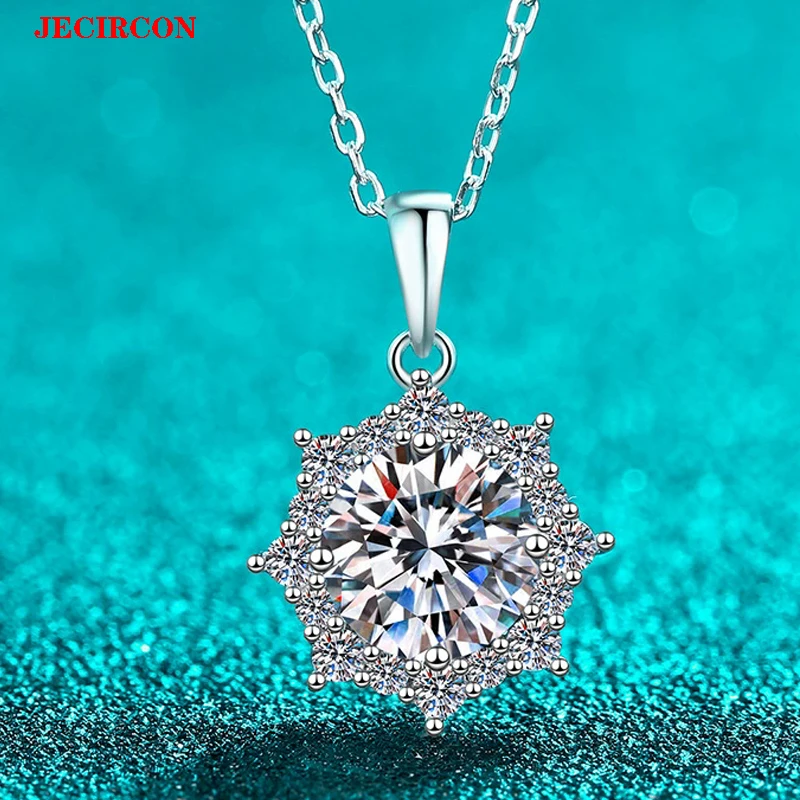 

JECIRCON S925 Sterling Silver Necklace 1/2 Carat Moissanite Snowflake Pendant Shiny Diamond-like Jewelry AliExpress Trendy Item