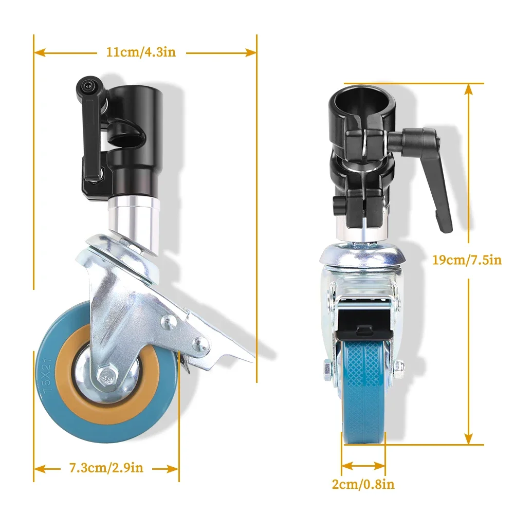 3Pcs C-Stand Swivel Caster Wheel Set,25MM Diameter For Photography Century Foldable Light Stand Tripod Magic Leg