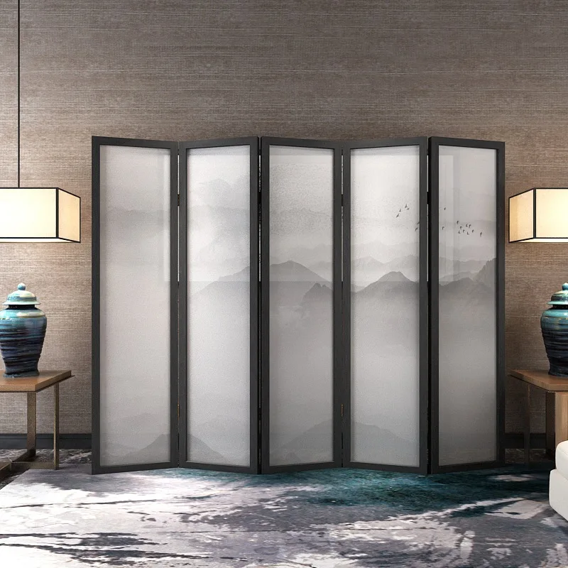 Chinese screen partition living room hotel bedroom office simple landscape modern entrance semi-transparent mobile folding foldi