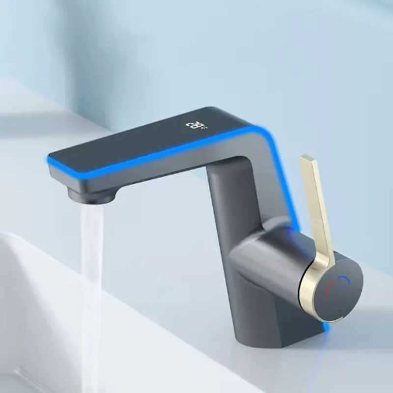 

High-end Temperature Display Basin Faucet LED Light 2 Modes Sprayer Hot Cold Water Sink Mixer Wash Tap For Bathroom