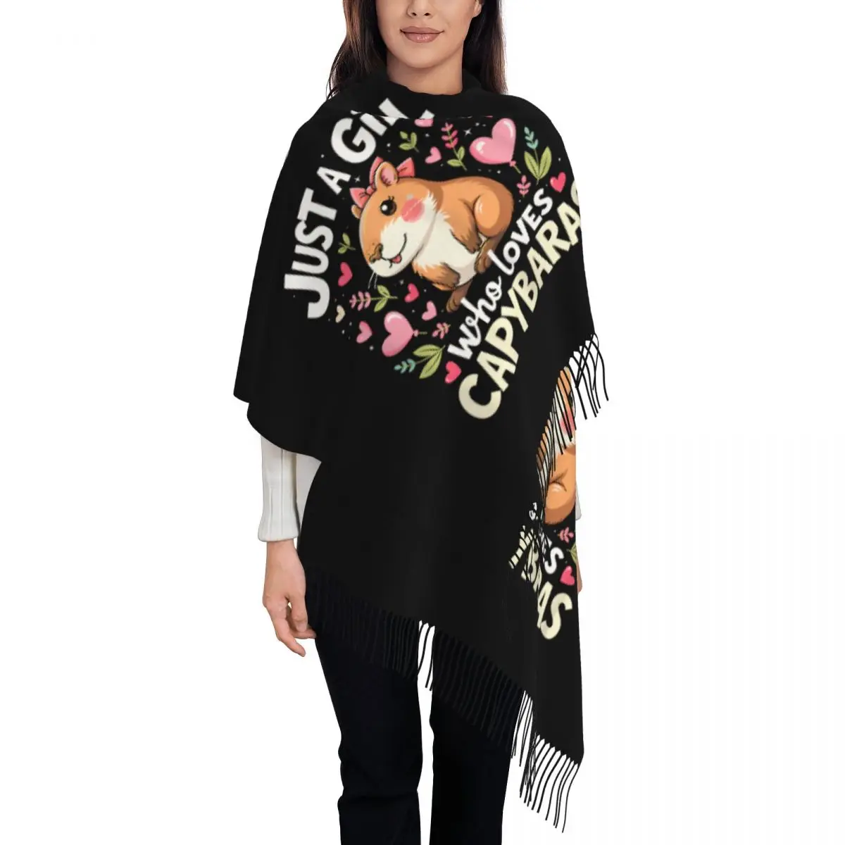 

Custom Just A Girl Who Loves Capybara Tassel Scarf Women Soft Shawls Wraps Lady Winter Fall Scarves