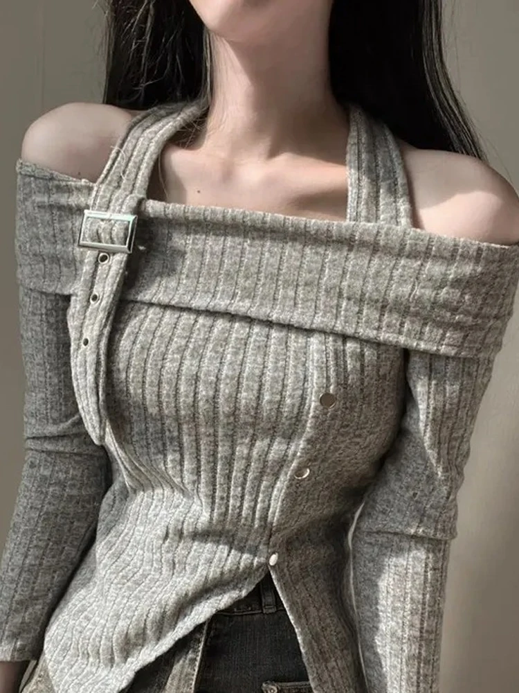 

Женская футболка Long Sve в корейском дизайне, сексуальная футболка на одно плечо с неравномерным разрезом, футболка с талией Pure Desire