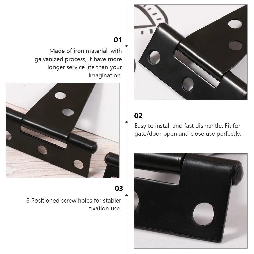 

6 Pcs T-shaped Hinges Heavy Duty Gate Hinges for Cabinet Doors Vintage Iron Material Galvanized Durable Flexible Silent Stabler
