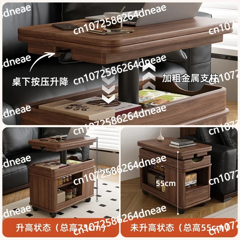 

Medieval style mobile coffee table trolley can lift the sofa side table, living room household tea table can fold the solid wood