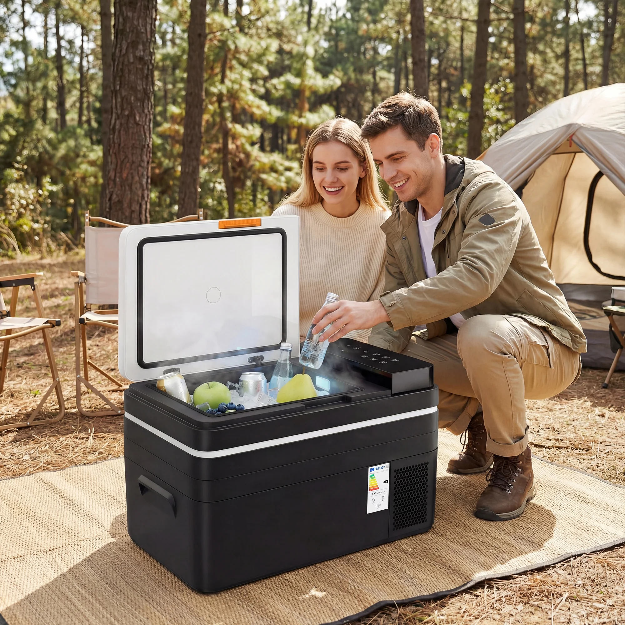 Glacière Électrique Voiture 30L, Contrôle via Application, Modes MAX & ECO, 12V/240V, -20 à 20 °C, 62,3x37,8x37cm, Noir