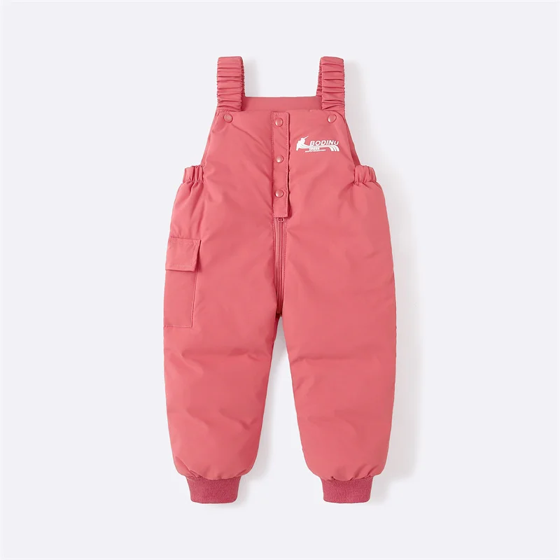 Children Winter Down Overalls Girls Boys Thick Warm Pants Cotton Filling Kids Overalls Toddler Baby Ski Jumpsuit 1-5 Years