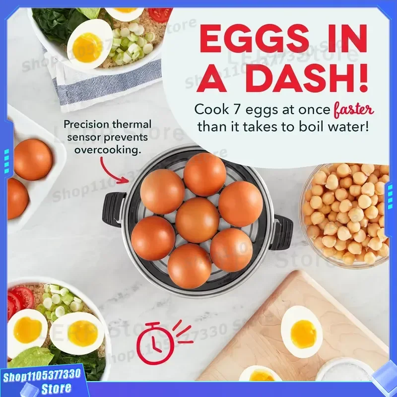 7 Egg Electric Boiler Steamer BPA Free Plastic Quick Cooker with Measuring Cup Recipe Guide Dishwasher Safe Black Kitchen