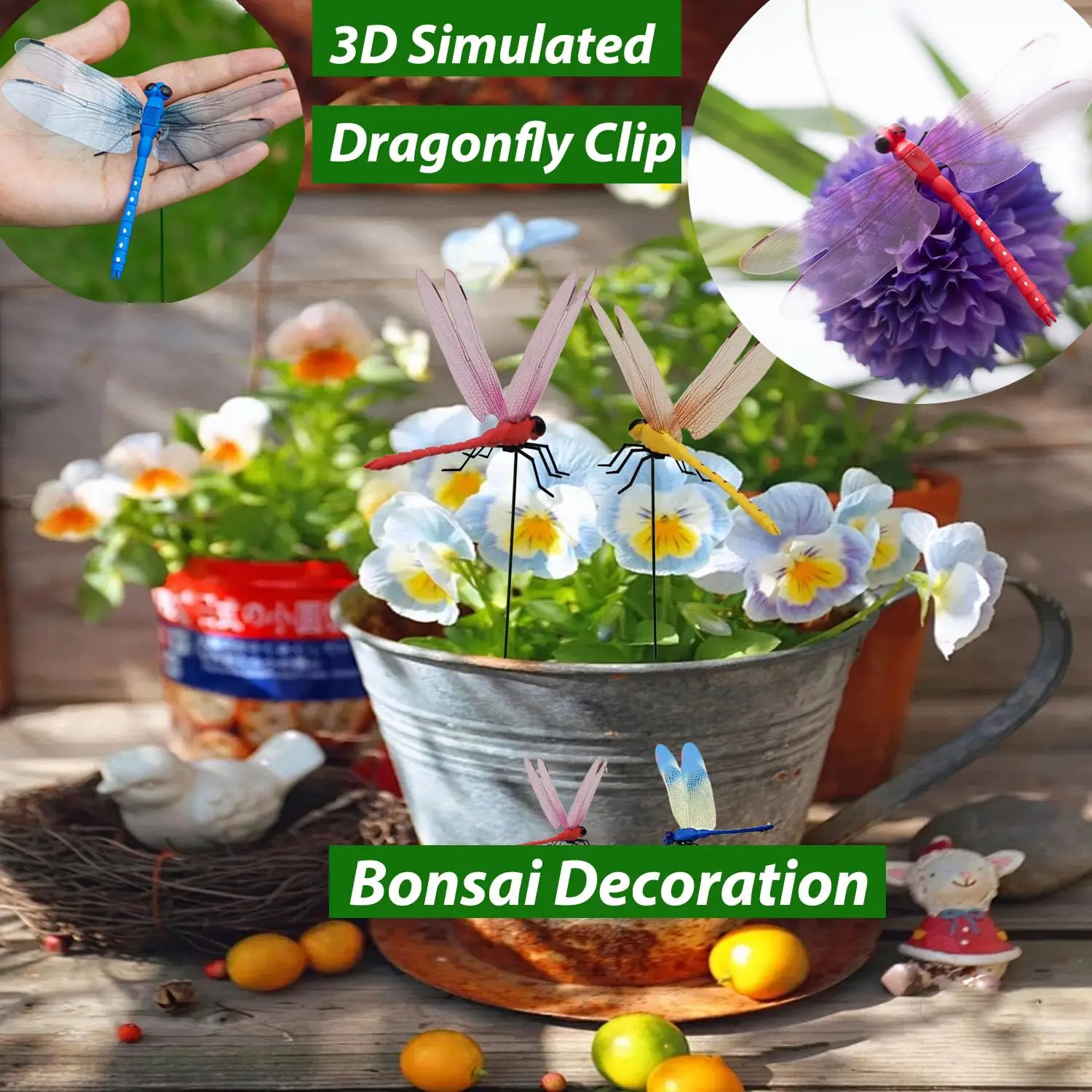 3D Simulated Dragonfly Clip with Multifunctional Metal Clip, Ideal for Indoor/Outdoor Garden & Courtyard Decor