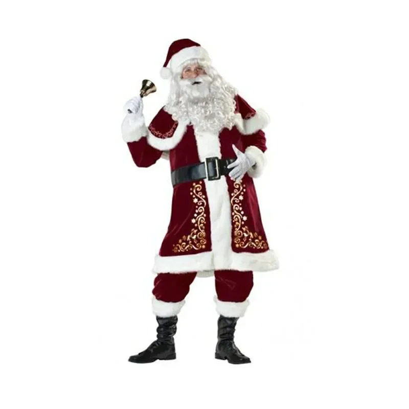 New Arrival Fancy Santa Claus Costume for Adult Old Man Christmas Cosplay Plus Size Winter Suit Set