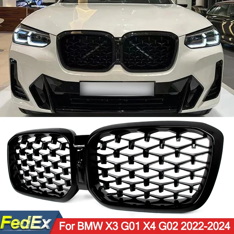 

Глянцевый черный автомобильный передний бампер, решетка почек для BMW X3 G01 X4 G02 LCI 2022 2023 2024, ромбовидный стиль, центральная гоночная решетка, сетка