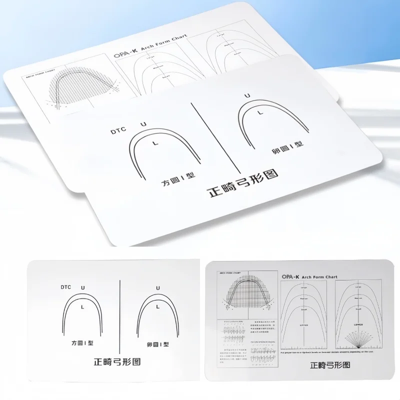 

1 шт., схема стоматологической ортодонтической арки, диаграмма сравнения верхнечелюстной стоматологической арки, таблица сравнения гибки нитиноливой проволоки для стоматолога