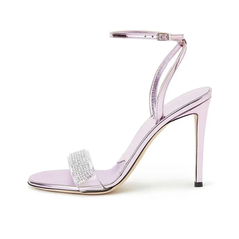 

Rhinestones Round Toe Stiletto Sandals Super High Heel Simple High Heels Plus Size Women Shoes Zapato De Tacon Sandalias Mujer