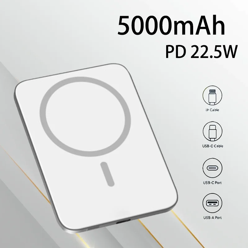 

Ultra-Thin New Magnetic Mini Power Bank 22.5W Wireless 15W Fast Charging Portable External Battery Charger For Daily Travel Use