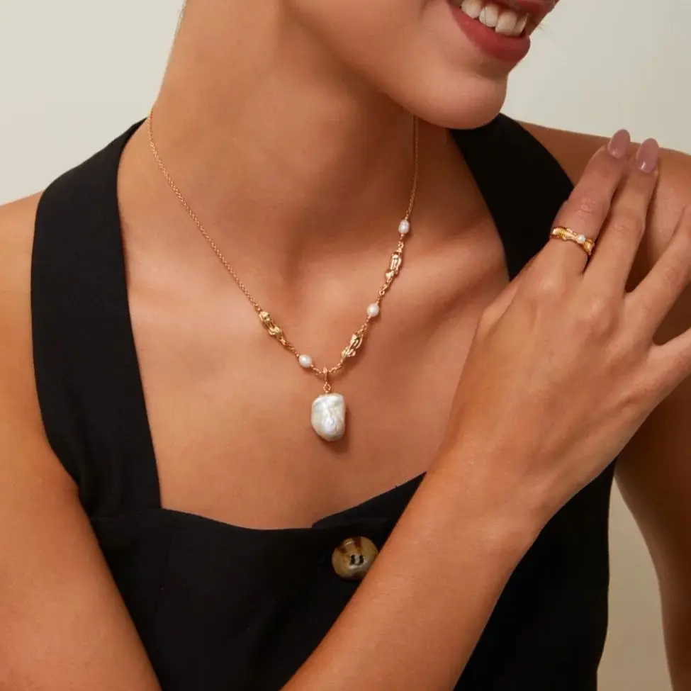 

Natural Baroque Pearl Necklace Freshwater Pearl Earring Unique 18K Gold Plated Pearl Jewelry For Women Birthday/Christmas Gifts