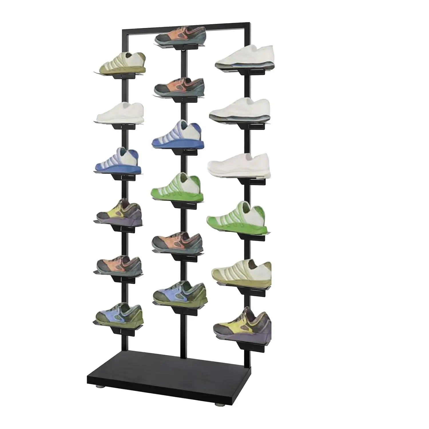 Commercial Shoe Rack 9 Pairs Display Shelf Free Standing Retail Boutique Stand Organizer Home Store Black 18 Holders, Customized