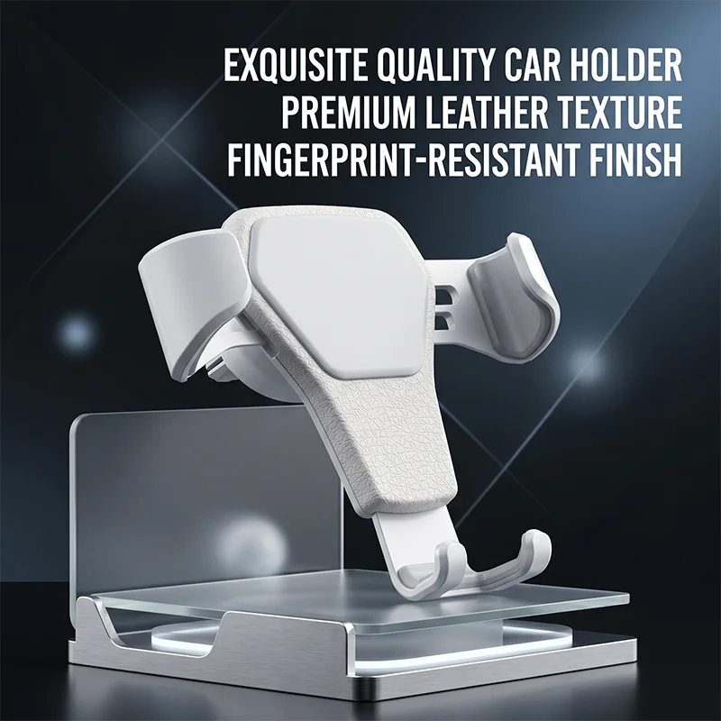 

White Air Vent Car Phone Mount Gravity Linkage Holder AntiFingerprint Triangular Support For Smartphones Driving Car Phone Stand