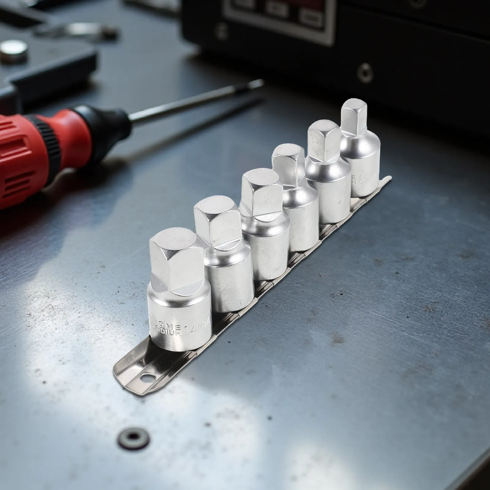 1Set Oil Drain Socket Kit Various Sizes Socket Storage Rack Professional Oil Drain Plug Key Tool for Garage Mechanics