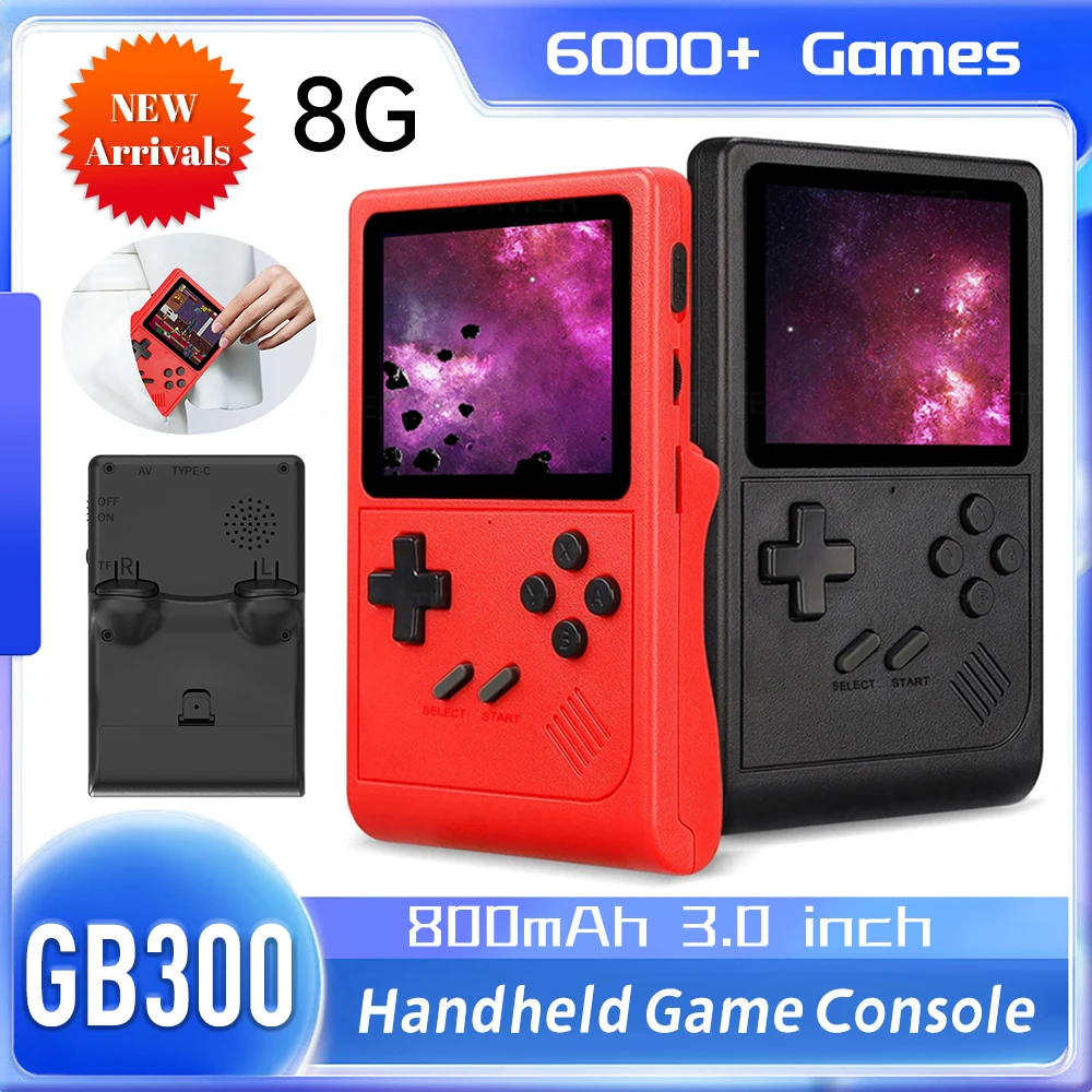 GB300 وحدة تحكم بجهاز لعب محمول 3.0 بوصة شاشة تلفزيون ريترو ألعاب فيديو وحدات تحكم 8G 6000 + ألعاب AV مخرج مشغل ألعاب للبالغين