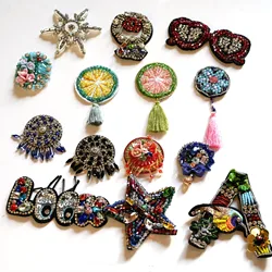 3D Handmade Rhinestone beaded Patches for clothing Heart eyes trophy parches bordados para ropa Sequins appliques diy