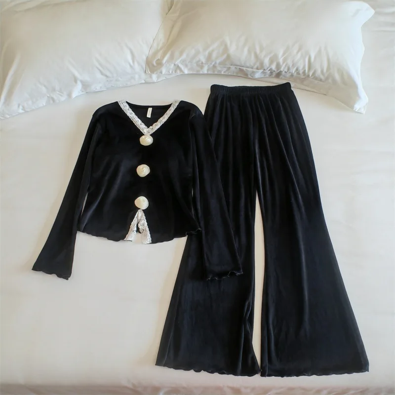 

Пижамы Mujer Oferta, теплая бархатная пижама, женский домашний костюм, осенне-зимний комплект одежды для сна, повседневные комплекты с нагрудником и верхними брюками