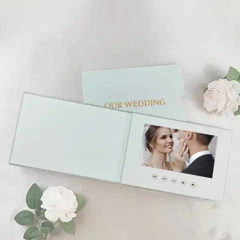 Linen Bound Video Album 7” IPS Display memory Video Book Wedding photo frame snap 4GB Love greeting card