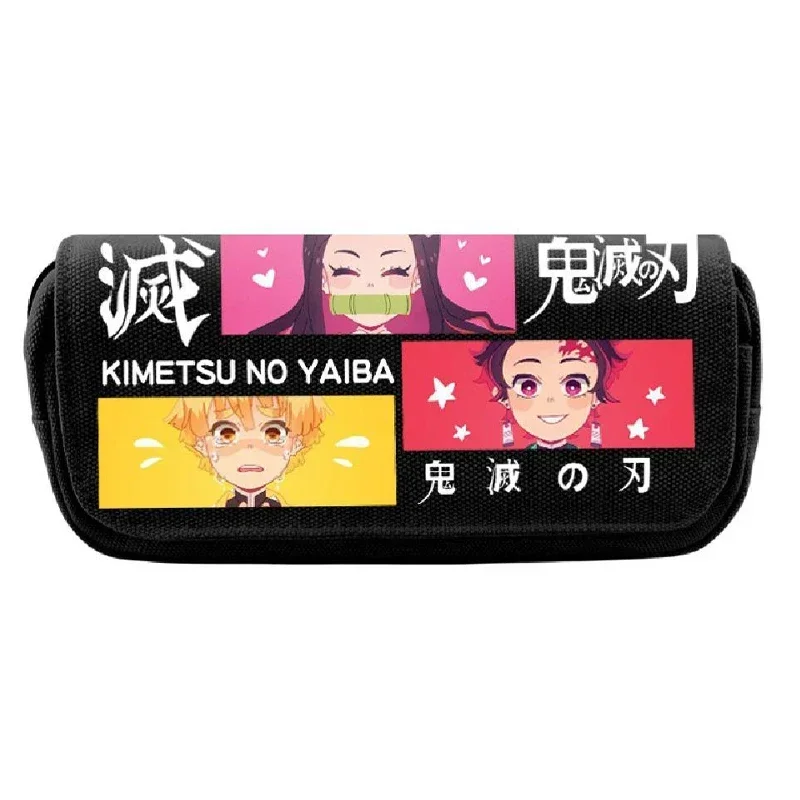 Anime Demon Slayer Ghost Blade Cartoon Pencil Case Pen Bag Teenage Double Zipper Stationery Bag Cosmetic Make Up Bag