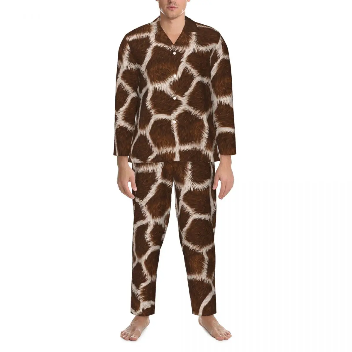

Мужские пижамы с принтом Russet Giraffe, теплая домашняя одежда для сна из кожи животных, весенние комплекты из 2 предметов, повседневные свободные пижамные комплекты с узором большого размера