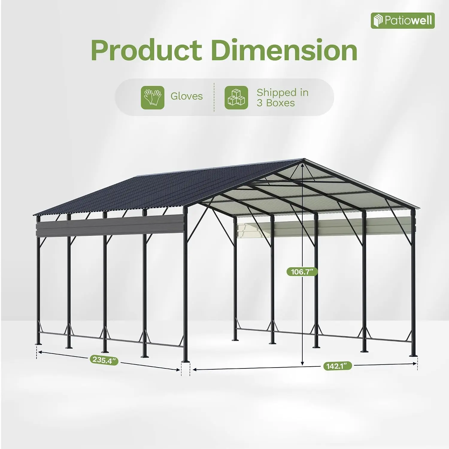 12x20 FT Metal Heavy Duty Carport, Black | Outdoor Large Carport, Reinforced Frame, Vertical Roof, All-Weather Garage, Custom