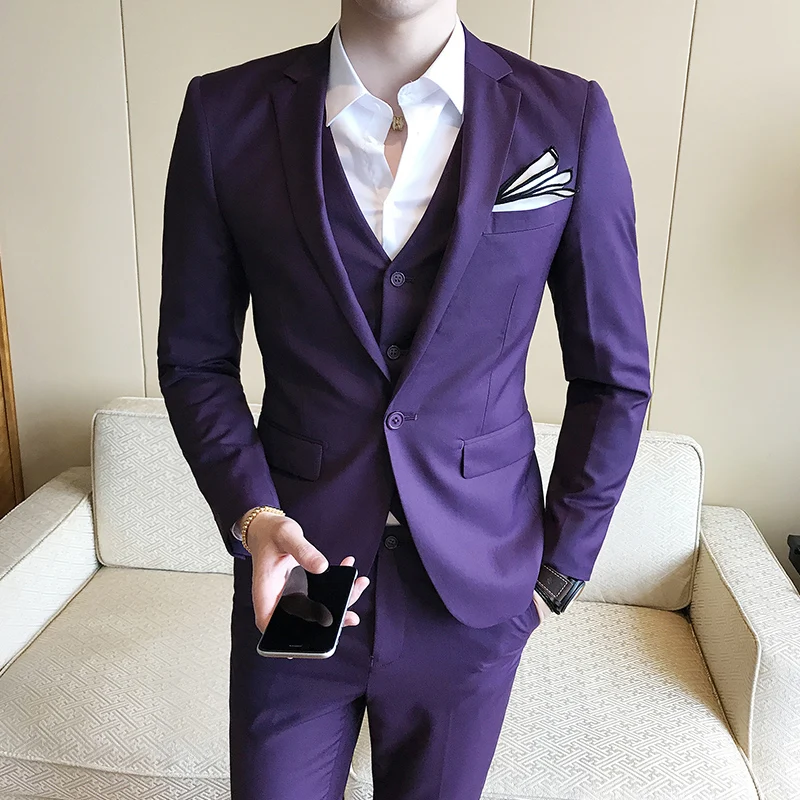 

2023Boutique British suit (Blazer+ vest + trousers) fashion wedding groom handsome trend high-end slim Blazer three-piece suit